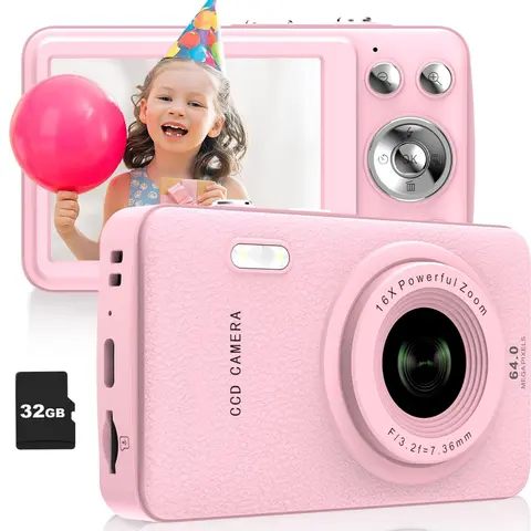 W&O Unisex Digital Point and Shoot Camera - FHD 1080P, 50MP, 16X Zoom, Anti-Shake, Hybrid AF, Compact Portable, Type-C Charging, 32GB Card, Custom-Fit Modern Devices, Q3 Digital Cameras Gift for 3-10 Years Old Boys & Toddlers
