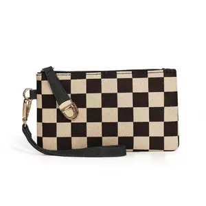 Women’s Checkered Long Wallet, Wallets for Women, Upgraded High-Quality Fabric, Lightweight Portable Size, Phone-Holding Design, Detachable Wrist Strap, Premium Gold Zipper & Accents, Slip-On Closure, Small Everyday Carry Item