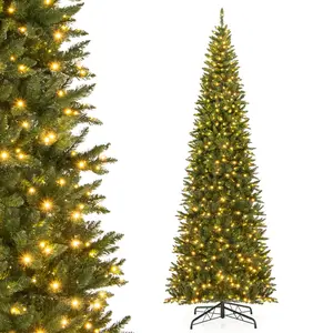 COSTWAY - 12 FT Artificial Christmas Tree with 800 Warm White LED Lights for Home Party Shopping Mall