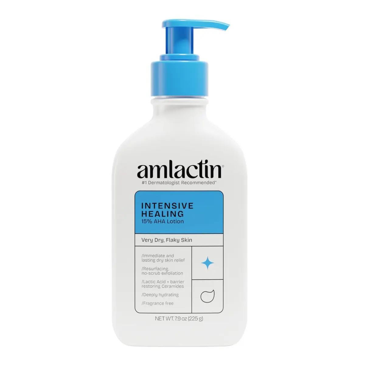 AmLactin Intensive Healing Body Lotion - 15% Lactic Acid Moisturizer, Fragrance Free, 7.9oz, for Dry Skin, All Genders, Daily Application for Deep Hydration