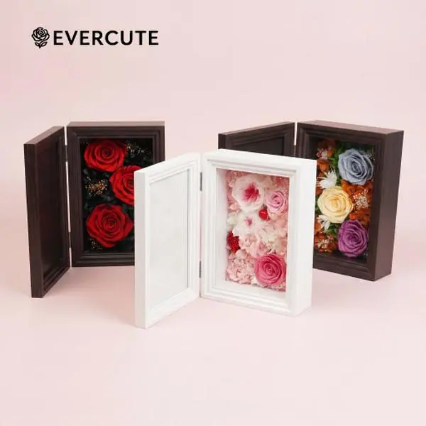 EVERCUTE Super Grade Preserved Rose Photo Frame – 8-Inch Customizable Picture Frame with Eternal Flowers, Luxury Memory Gift for Girlfriend, Anniversary, or Birthday wall gallery photo frame fake flowers for outdoor uv resistant realistic silk flower