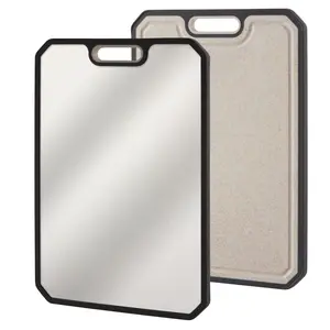 15x10 Inch Double Sided Stainless Steel Cutting Board with Deep Juice Grooves and Integrated Handles, Heavy-Duty, Rust Resistant & Easy to Clean Kitchen Chopping Board, Heavyduty, Rectangular