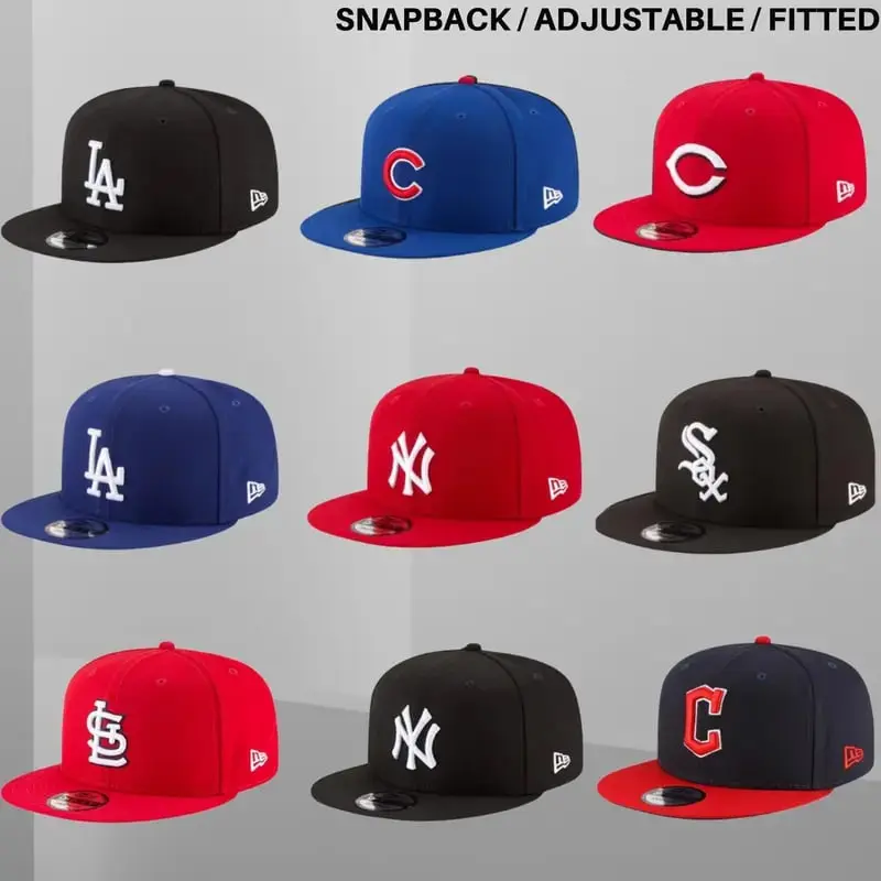 MLB New Era Snapback Adjustable Fitted Baseball Cap LA Dodgers NY Yankees Chicago Cubs White Sox Cardinals Cleveland Guardians Flat Brim Hat for Men Women Streetwear Hip Hop Sports Gift 2026