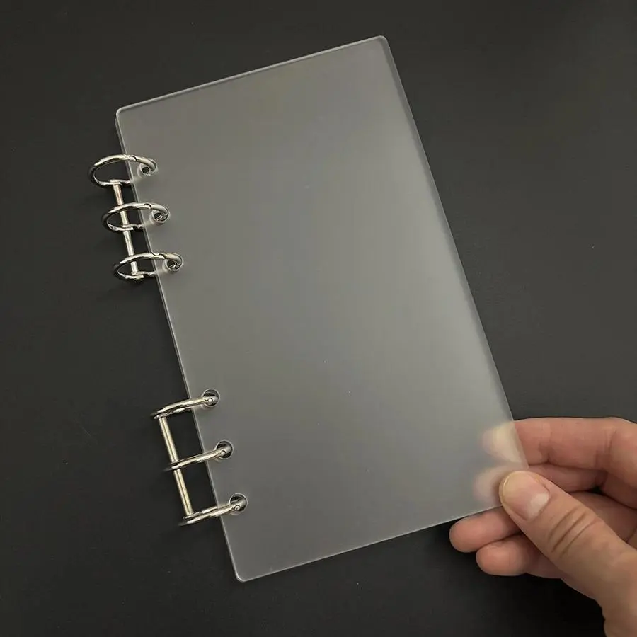 6-Holes A6 Frosted PMMA Matte Acrylic Binder Cover with Black Ring, DIY Notebook & Collect Book Accessory, Home Decor Plaque Supplies