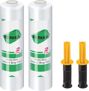 Stretch Wrap with Handles Industrial Strength, Moving Wrapping Plastic Roll, Shrink Wrap for Pallet Wrap, 15" x 1000 Feet, 2 Pack, 60 Gauge