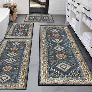 Boho Kitchen Rugs Sets 4 Piece with Runner Floral Kitchen Floor Mat Carpet Farmhouse Kitchen Rugs and Mats Non Skid Washable Runner Rug for Kitchen Floor Sink