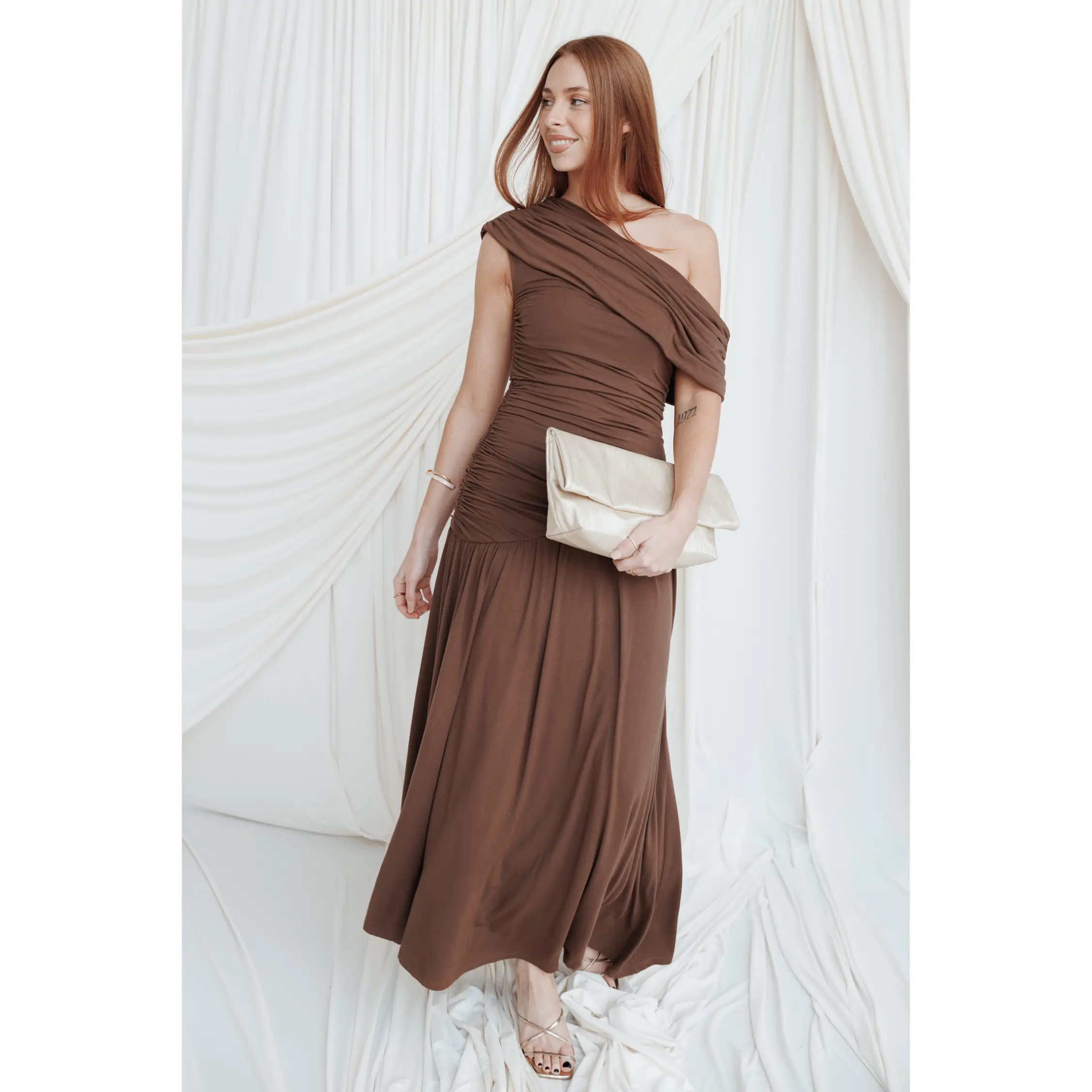 Sharmay Off Shoulder Maxi Dress - Brown