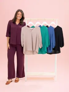 Women's 3/4 Bubble Sleeve V-Neck Airflow Blouse by DD Design, S-3XL Size Range, Pair with SKU63858