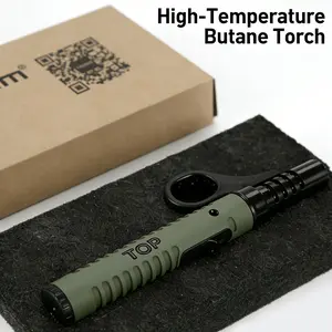 (Butane Not Included)Outdoor Camping Butane Torch Lighter, Heavy-Duty Windproof Igniter with Adjustable Blue Flame And Safety Lock, High-Temperature 2000°C Portable Refillable Lighter for BBQ, Baking, Fireplace, Gas Stove And Survival Use