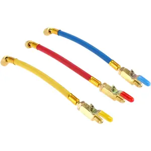 R134A R410A R22 R12 Charging and Ball Valve Set, Air Condition Refrigeration High Pressure Manifold Gauge Set, AC HVAC Maintenance Kit, 3 Pc Color Coded/w Ball Valve 1/4" SAE (9.8")