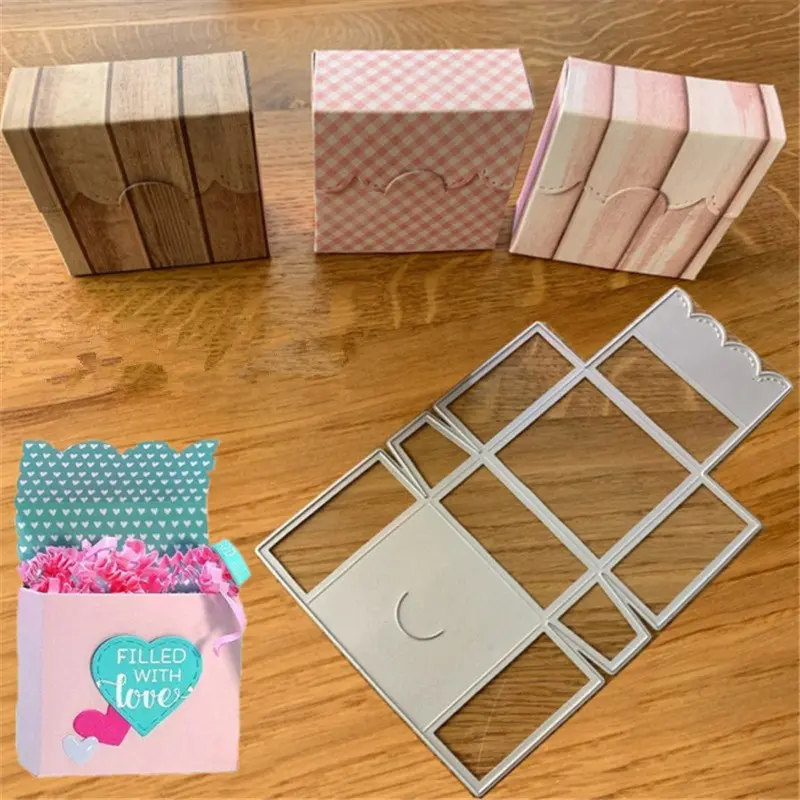 3D Gift Box Metal Cutting Die - Features foldable gift box template, Gift Box Design, and decorative elements. Compatible with various die-cut machines, it’s ideal for favor packaging, party item storage & journal decor.