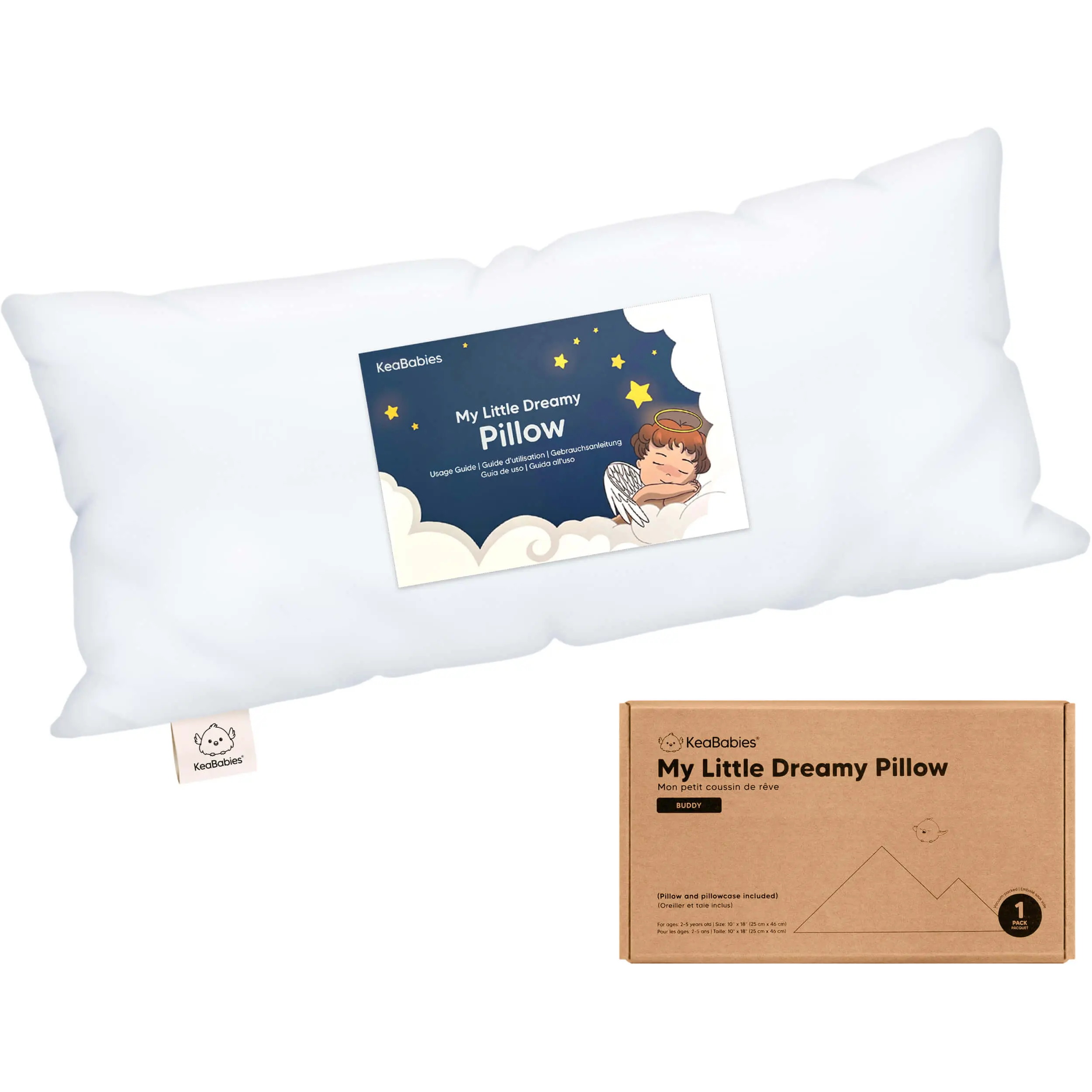 Toddler Pillow with Pillowcase - 10x18 My Little Dreamy Kids Travel Bed Pillows for Sleeping, Organic Cotton Small Pillowcase, Soft & Breathable, Machine Washable, Toddlers 2-5 years old