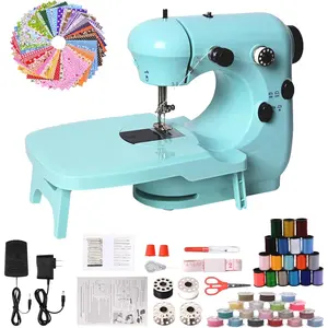 Sewing Machine for Beginners, Mini Sewing Machine for Kids & Adults with Large Extension Table, LED Light, 2 Speed Foot Pedal, Sewing Kit with 127 Accessories(Cyan)