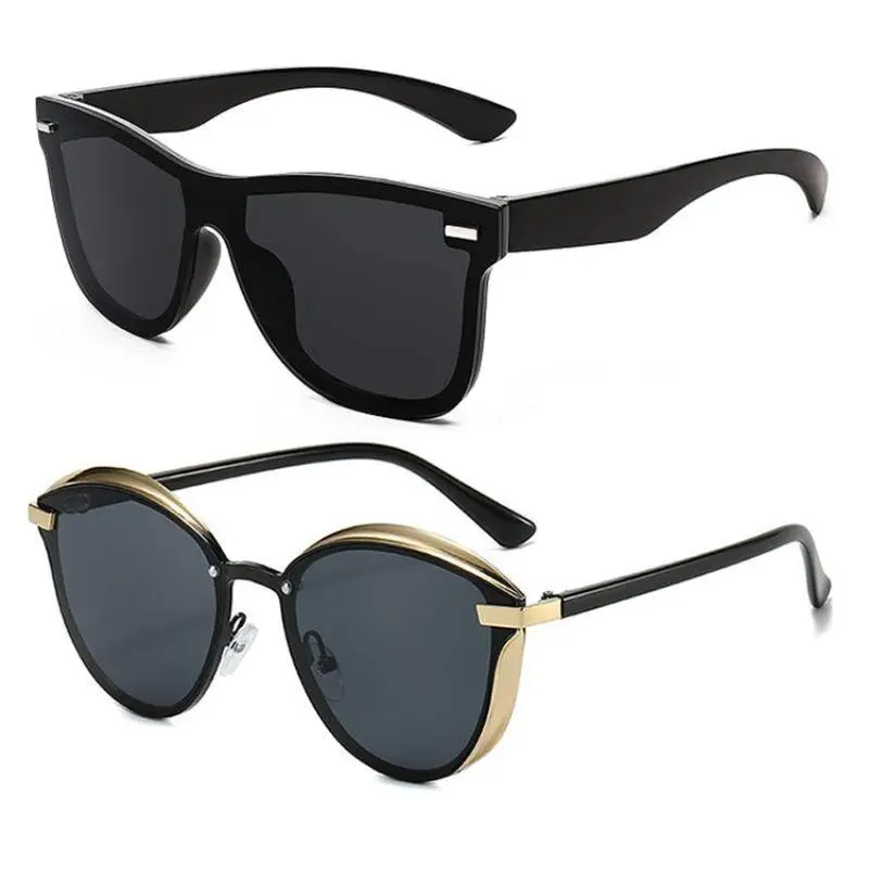 Women’s 2-Pack Semi-Rimless Cat Eye Square Sunglasses - Plastic-Metal Frame, Color-Tinted Anti-Glare Blue Light Blocking Lenses, Chic Casual Fashion Accessory for Beach Party, Color-Tinted Women's Sunglasses, Casual Women's Sunglasses