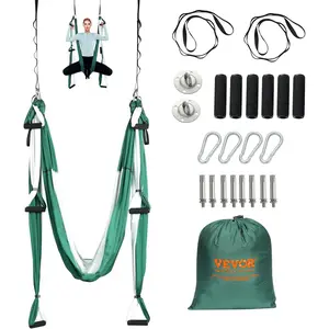 VEVOR Aerial Yoga Swing Set, 2.7 Yards Yoga Hammock Hanging Swing Aerial Sling Inversion Fly Kit Trapeze Inversion Equipment with Ceiling Mount Accessories, Max 661.38 lbs Load Capacity, Green/White