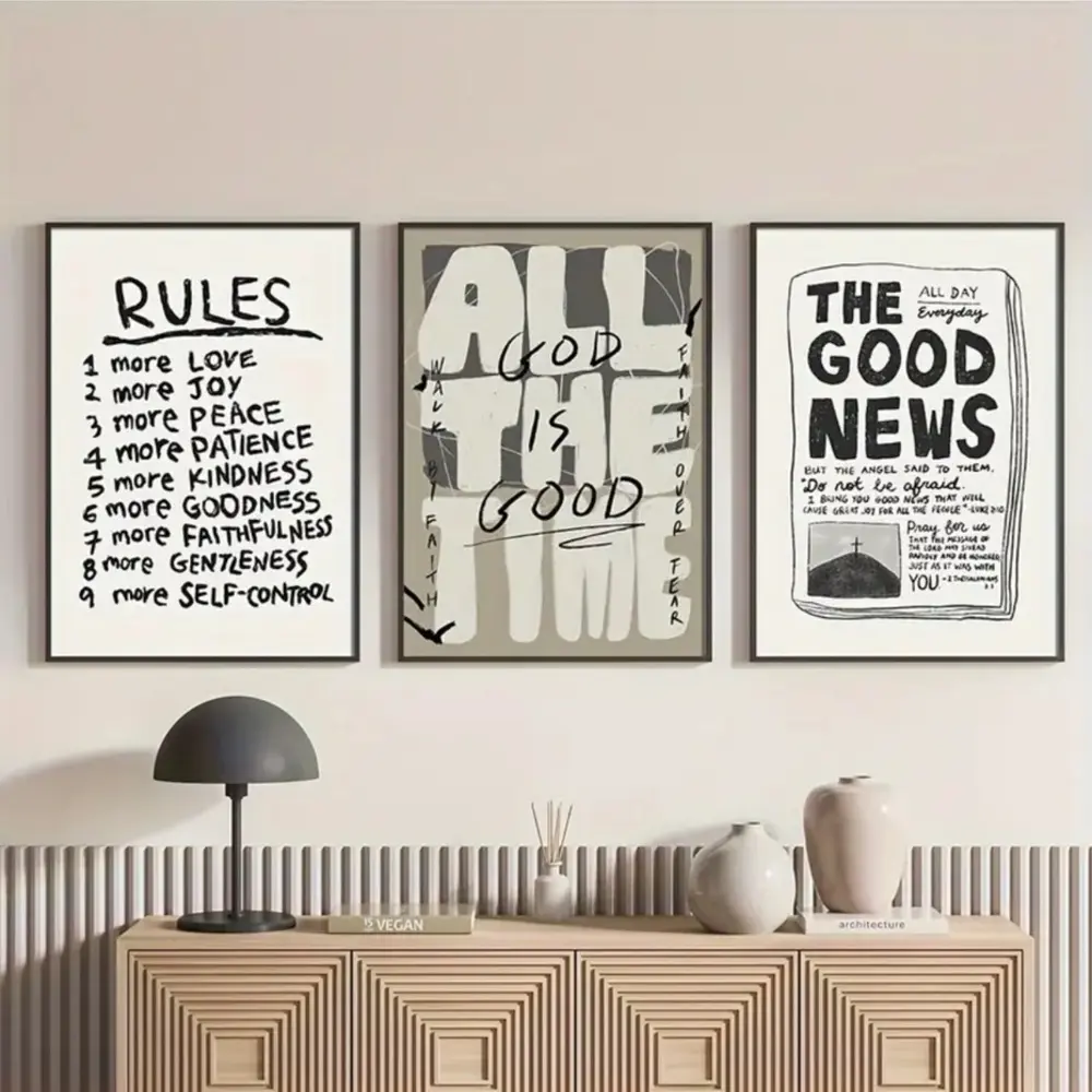 Modern Minimalist Design Christian Quote Prints Home Wall Art Set, 3pcs Wooden Frame Religious Inspirational Decor, Simple Modern Style Hanging Paintings Decorative Artwork Decoration Items