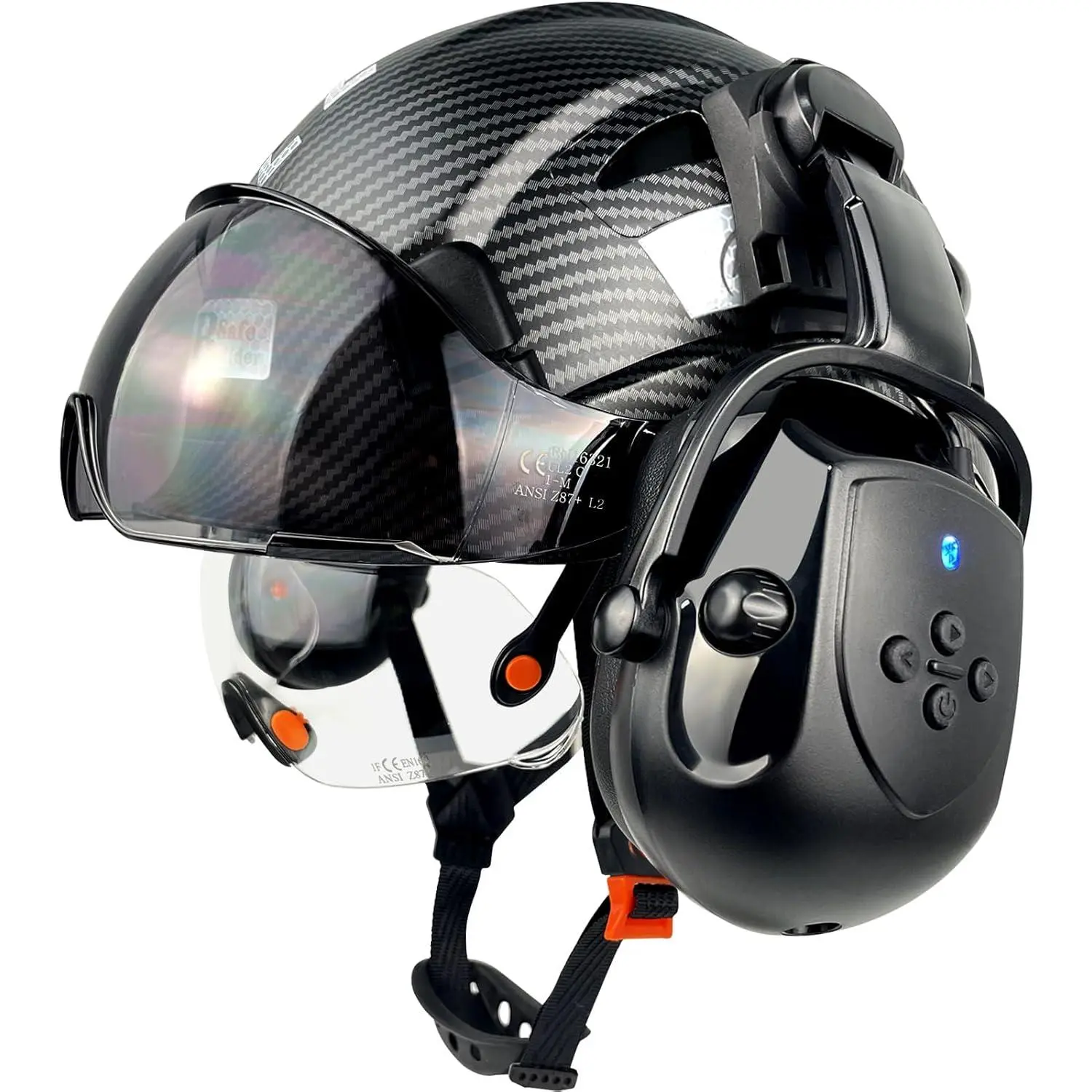 Vented Hard Hat with Visor and Bluetooth Ear Muffs, SNR 26dB Hearing Protection, Adjustable Suspension, Construction Safety Head Gear Vented Hard Hat with Visor and Bluetooth Ear Muffs, SNR 26dB Hearing Protection, Adjustable Suspension, Construction Safety Head Gear