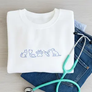 Veterinarian Icons Embroidered Crewneck Sweatshirt | Vet School Crewneck | Animal Lover | Pet Doctor Gift | Veterinarian Gift