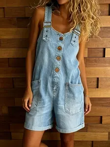 Women's Plus Size Relaxed Fit Overalls,  Baggy Washed Jumpsuit, Lightweight Casual Everyday Outfits