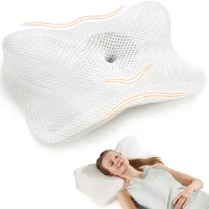 Sweetcrispy Contoured Memory Foam Neck Pillow with Breathable Pillowcase, Premium Memory Foam Pillows for Sleeping, Suitable for Back and Side Sleepers