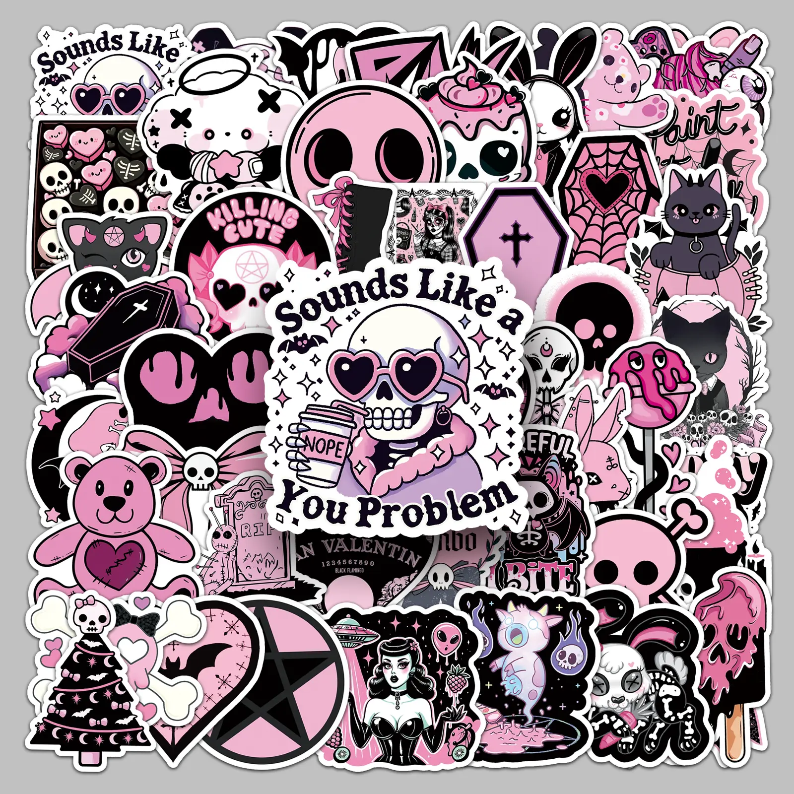 50pcs black powder gothic cartoon personality dark fashion sticker glass electric scooter creative sticker Decal Set