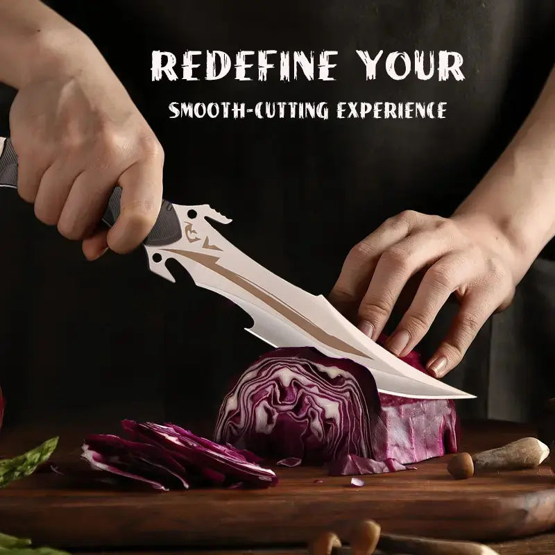 Multi-functional camping knife with a protective leather sheath, portable and easy to carry, suitable for camping, outdoor activities, EDC, and collecting, also the best holiday gift for men!
