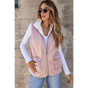 Pink Fleece Lined Quilted Vest Coats