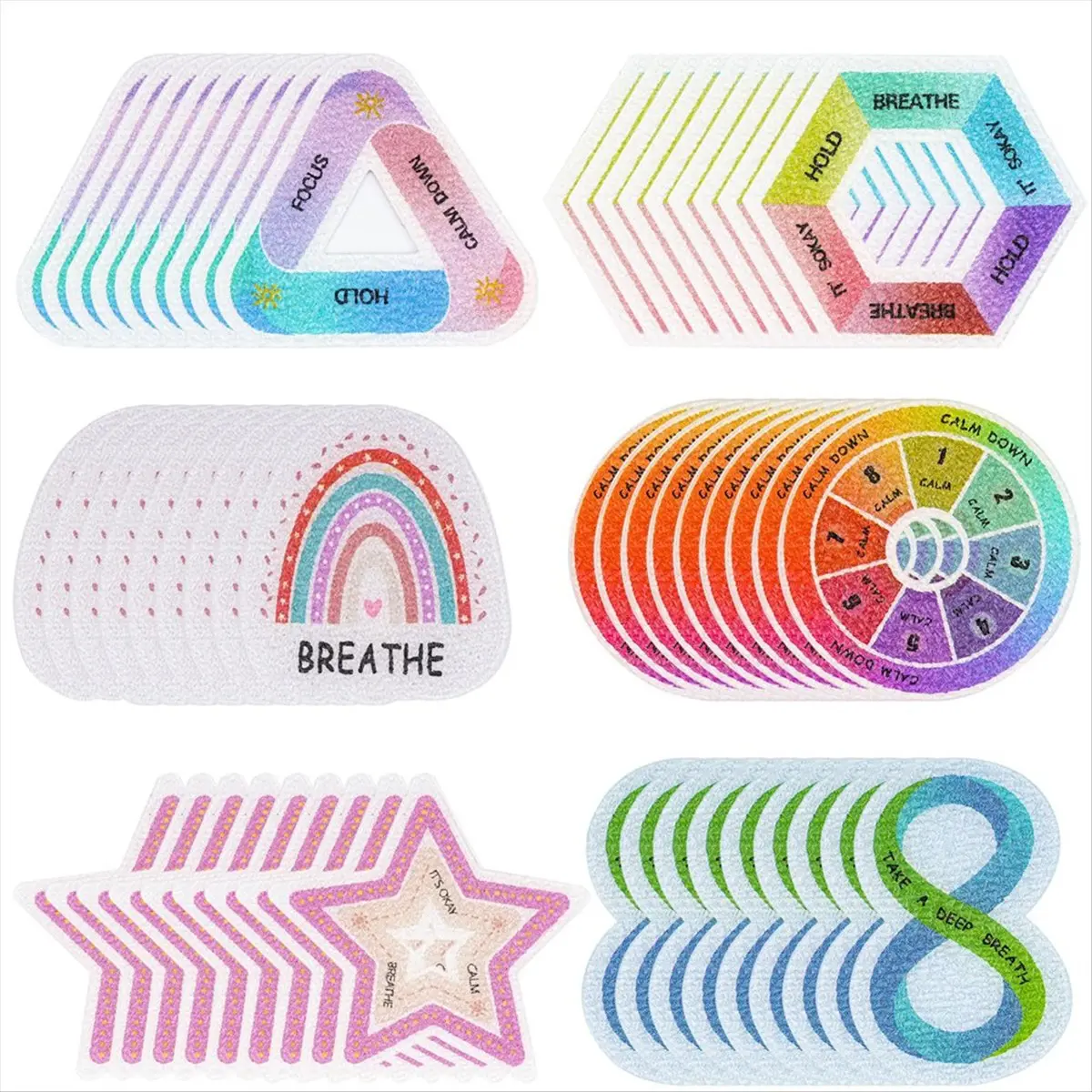 60 Pcs Textured Multi-Patterns Durable Calm Strips - Anxiety Relief, Stress Relief Breath Stickers, Accessories for Baby & Maternity Nursing & Feeding Support, Mood Enhancer, Sensory Support, Visually Relax, Colleagues