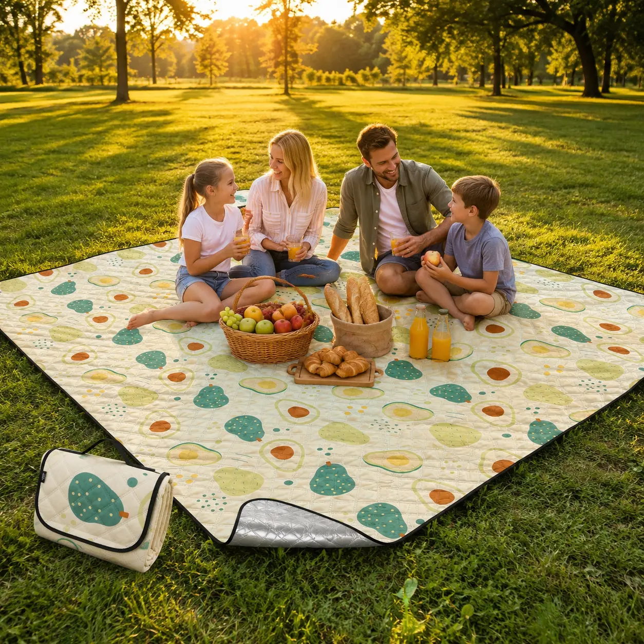 Folding Mat Picnic Blankets, 80"x80" Large Waterproof Sandproof 5-Layer Thick Outdoor Camping Beach Mat, Machine Washable Foldable with Portable Handle