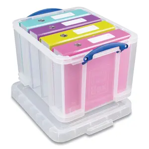 Really Useful Box 32C-PK3CB 8.45 gal Snap-Lid Storage Bin, Clear & Blue - Pack of 3