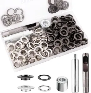 Grommet Tool Kit, 1/2 Inch Grommets Eyelets Sets,100 Sets Grommets, Eyelets Kit with 3 count Leather Punch Tool, Stainless Steel Grommets for Fabric, Canvas, Shoes, Tarps, Clothing (Black and )