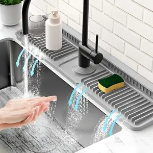 24" Sink Faucet Mat Splash Guard – Self-Draining 7° Slope, Snap-Lock Fit, Water Catcher for Kitchen Sink Area Behind Faucet