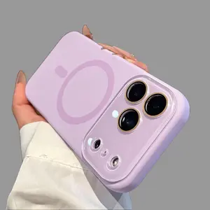 Skin-Friendly Liquid Silicone Magnetic Smartphone Case, Full Protection Handheld Cellphone Accessory with Anti-Drop Lens Guard, Compatible with iPhone 17/16/15/14 Pro Max Devices