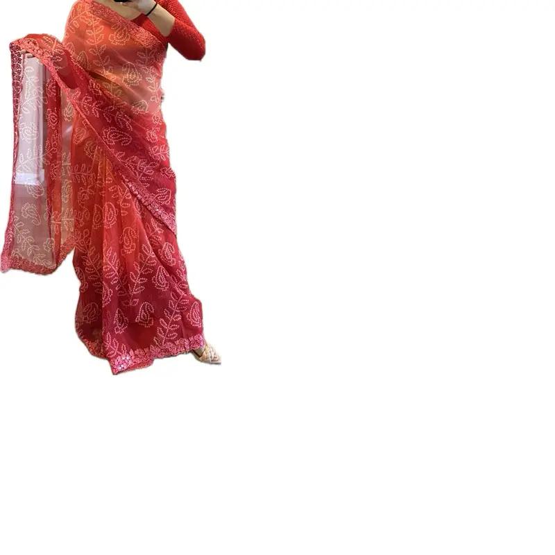 Women's Bandhani Print Saree in Georgette Fabric - Classic Lightweight Festive Costumes with Fall and Picco Finish, Lady, Comfortable, Traditional, Elegant