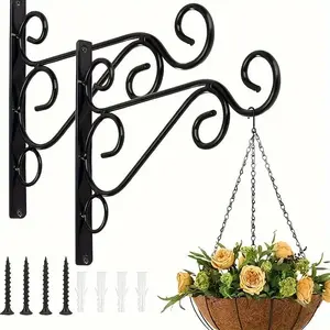 Metal Wall Hook (2 Counts), Wall Mounted Plant Hook with Screws, Outdoor & Indoor Plant Bracket, Garden Supplies for Home Garden Decor