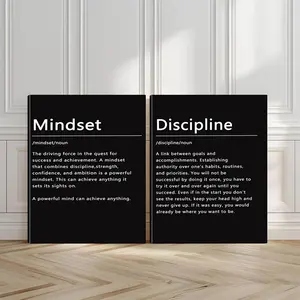 2pcs Mindset Motivation Wall Art, Wooden Wall Art, Positive Energy Poster, Discipline Focus Art Prints, Success Inspirations Home Decor, Modern Wall Paintings, Minimalist Canvas Posters Wall Arts, Decor for Living Room, Restaurant