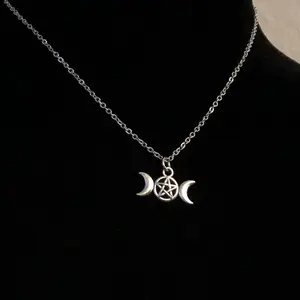 Triple Moon Necklace - Unisex Moon-Inspired Jewelry with Metal Alloy Pendant and Stainless Steel Chain
