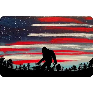 Tin Sign Vintage Bigfoot Walking on the Mountain American Flag with Starry Night View Suitable for Room Living Room Bar Garage Club Wall Decoration Metal Sign 12x8 Inch
