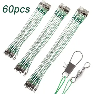 Spring Angler Essential 60Pcs Stainless Steel Fishing Wire Leaders 40Lbs Strength Snap Swivel Green Trace Line 15-25cm Saltwater Lure Gear