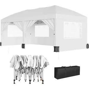 10X20FT Pop Up Wedding Party Tent with 6 Sidewalls, Heavy Duty Commercial Outdoor Canopy All Season Wind & Waterproof Canopy Gazebo with Storage Bag, White