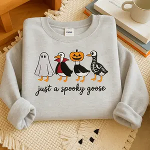 Spooky Goose Embroidered Sweatshirt Halloween Spooky Season Embroidery Geese Fall Autumn Casual Colorful