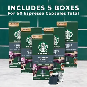Starbucks by Nespresso Original Line Dark Roast Espresso, 50-count Espresso Pods Coffee Beverage
