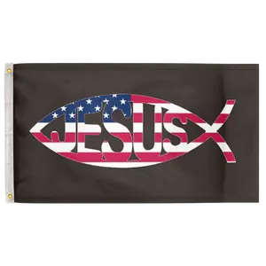USA Jesus Fish 3'X5' Flag 100D Polyester (90cm x 150cm) Christian Flag (C30) RolFlags