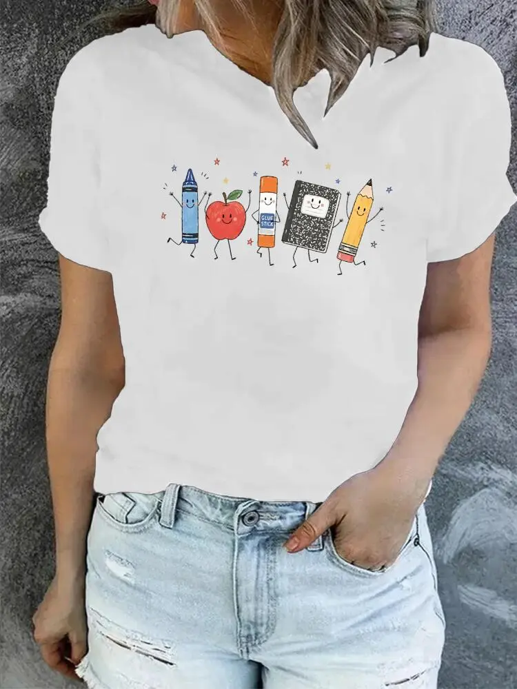 Women's Comfort Colors Heritage Graphic Teacher Shirt - Casual School Supplies Themed Womenswear Top, Aesthetic Back to School Spirit Clothes, Crayon Pencil Notebook Sublimation Classroom Gift
