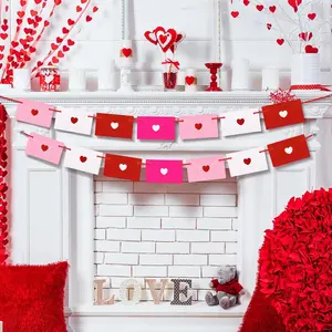 Valentine's Day Decoration Heart Envelope Garland Love Letter Banner Felt Heart Garland Banner Hanging Heart Decorations Rustic Farmhouse Hanging Decor for Wedding Anniversary Gothic Bridal Shower Party Fireplace Mantle Wall Door Room Bedroom Home Decor