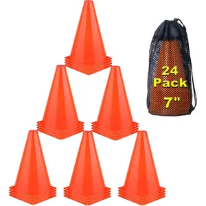 7 Inch Cones Sports, 24 Pack Orange Soccer Cones Agility Field Marker Plastic Traffic Training Cones for Basketball Football Skating Drills Practice - Indoor and Outdoor Festive Events Obstacle Course