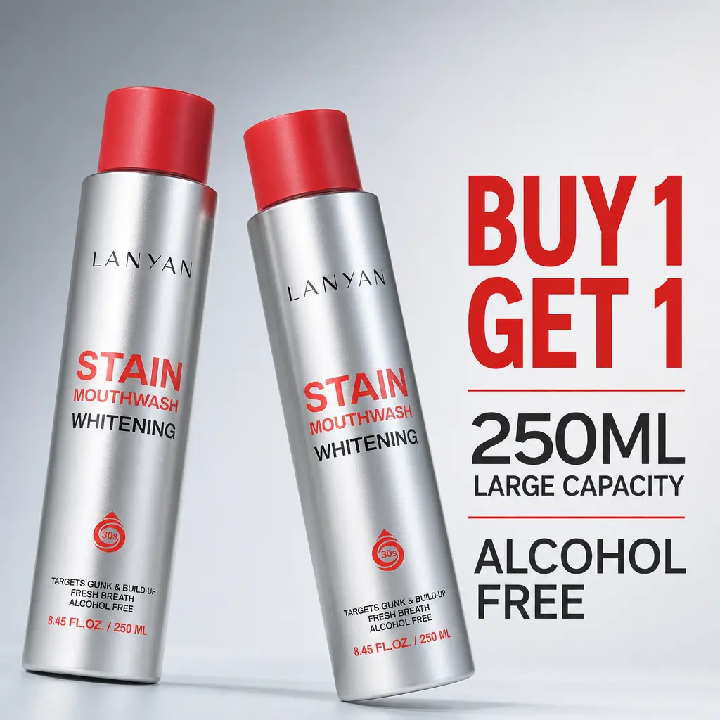 BOGO Free Stain Removal Mouthwash Whitening — Alcohol Free Mouthwash with Eucalyptus & Peppermint for Fresh Breath, Gentle Mouth Wash for Bad Breath — 250ML (8.45 FL OZ)