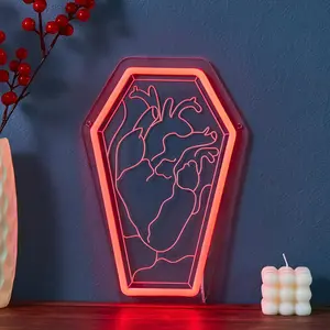 3D Heart Shaped Tombstone Neon Light, Ambient Lights, Cool RIP Design for Halloween, USB Powered Indoor Decor for Game Room, Garage, and Bar, Indoor Decorative Light, USB Powered Lamp, Ambient Decor Lighting
