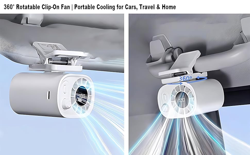 Portable Cooling Fan, Industrial Style ABS Clip-On with 100-Speed Stepless Control, 360° Rotation & Silent USB Rechargeable Motor for Car Backseat, Camping, Car Accessories, Portable Fans, Cooling Fan For Car, Rechargeable Camping Fan Flasks