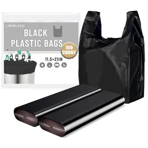 Black Plastic Grocery Bags, 100 Pack, 11.5'x 6.5" x 21', 22 Pound Capacity, Heavy Duty, Unscented